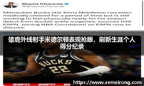 雄鹿外线射手米德尔顿表现抢眼，刷新生涯个人得分纪录